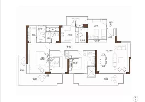 Pardos Sakura Floor Plan 3 BHK + 3T